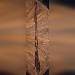 Art By Amy Braided Brown Leather Necklace with Silver And Copper Accent